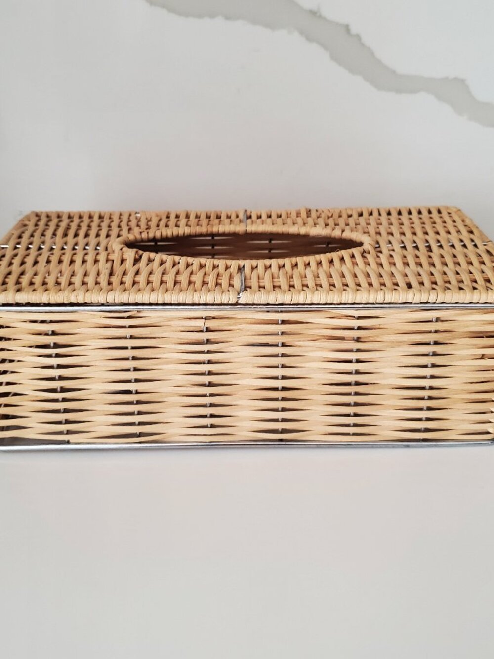 NEWER Rattan & Silver Metal Tissue Box Cover
